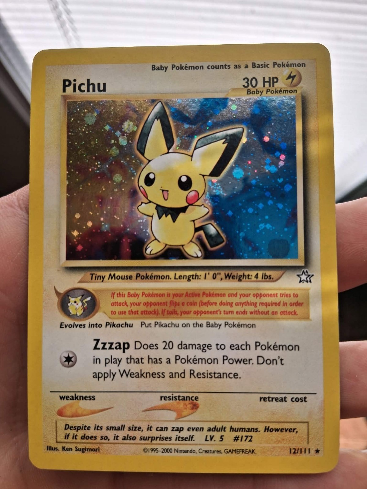 Pokemon Neo Genesis Pichu 12/111 Holo Rare Unlimited Near Mint NM Vintage WOTC