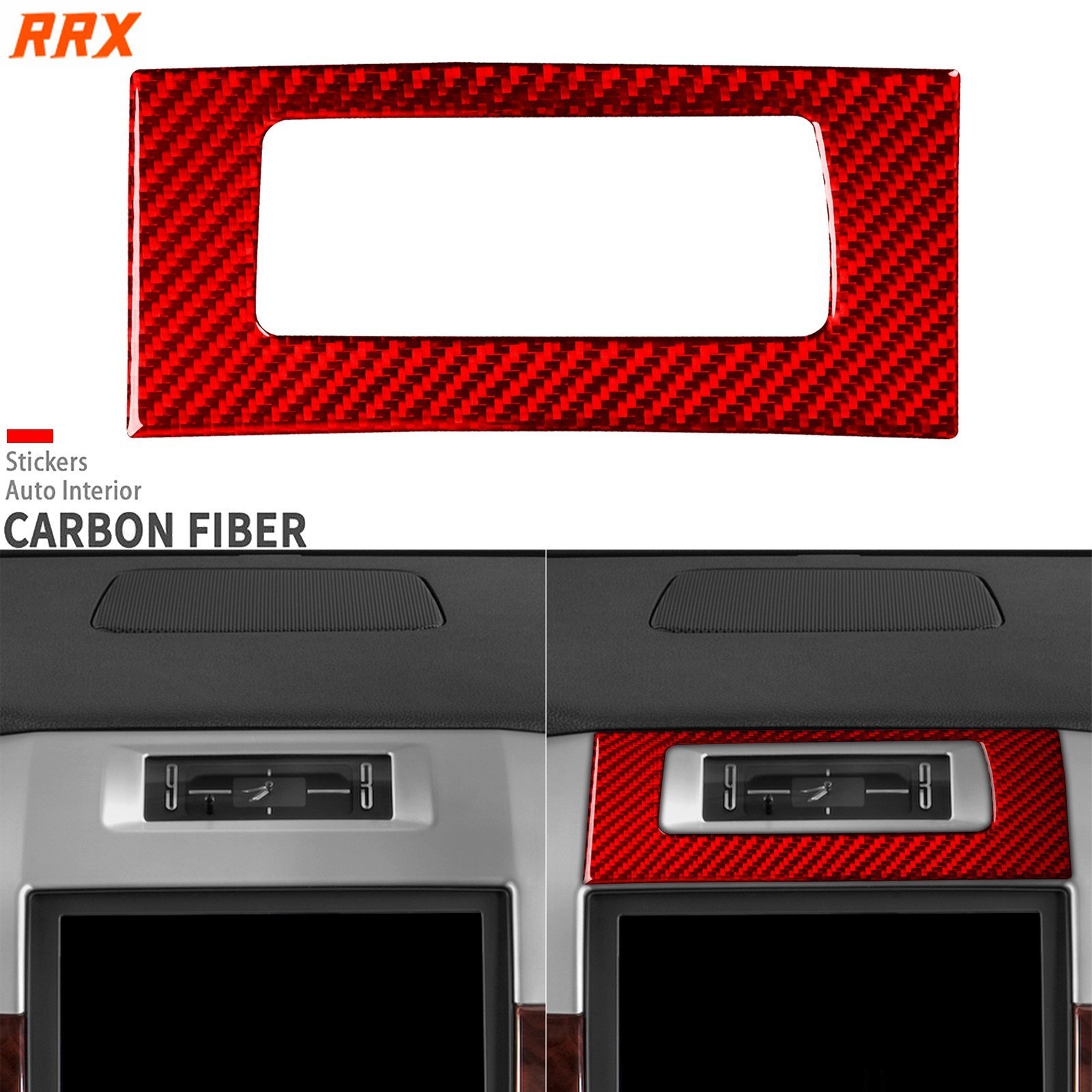 Red Carbon Fiber Center Console Clock Panel Cover For Cadillac Escalade 2007-14