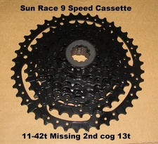 Sun Race 9 Speed 11-42t Cassette NEW Missing 2nd Position 13t Cog