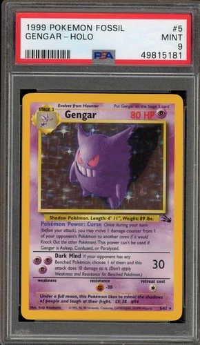 Pokemon Gengar Fossil Unlimited Holo Rare #5 PSA 9 Mint