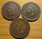 LOT OF (3) 1876 1878 1879 INDIAN HEAD CENTS FROM US COIN COLLECTION PENNY SET