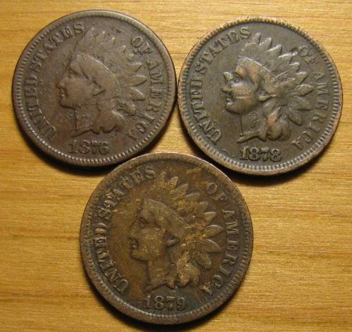 LOT OF (3) 1876 1878 1879 INDIAN HEAD CENTS FROM US COIN COLLECTION PENNY SET