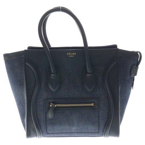 CELINE Luggage Tote Bag Micro Shopper Denim Leather Black Used 6b15983cb4126bea5