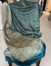 100 Pure Kashmiri Embroidered Shawl Wrap Scarf Teal/ Tan Color New. Stunning.