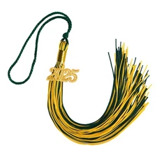 Double Color Graduation Tassel with 2025 Year Charm 9" Forest/Gold