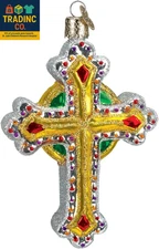 Ornaments Silver/Gold Jeweled Cross Glass Blown Ornaments for Christmas Tree