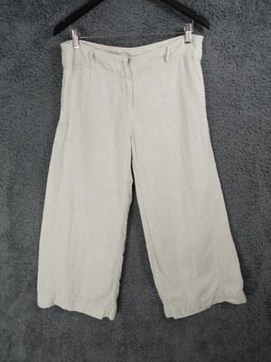 Lee Matthews Hose Damen 3 UK 12 Beige Haferflocken 100% Leinen Cropped Weites Bein