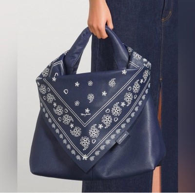 Marc Jacobs Large Blue Bandana Paisley Tote Bag w/ Pouch, Magnetic Closure