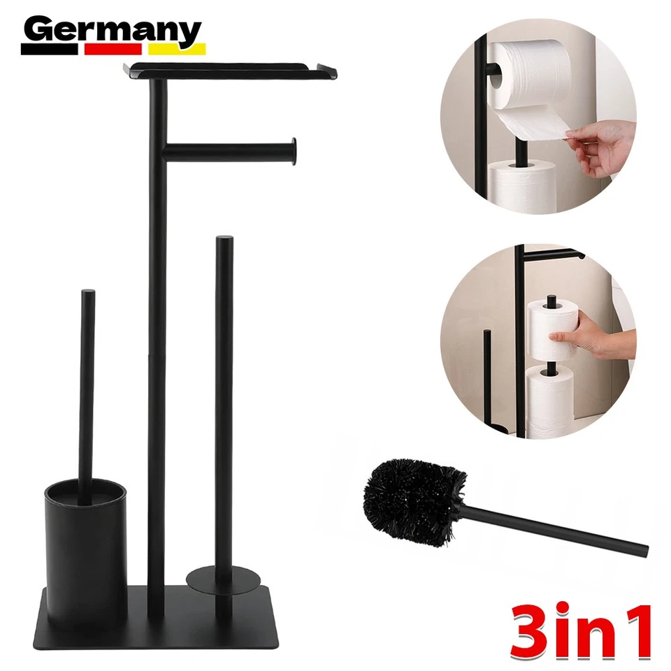 Toilettenpapierhalter stehend aus Kohlenstoffstahl mit Bürste Ablage Schwarz - Bild 2 von 4