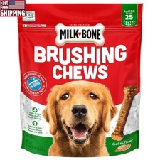 Brushing Chews Daily Dental Dog Treats Large 33.7 oz Bags 25 Bones Per Bag