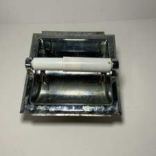 Vtg Silver Metal Toilet Paper TP Holder Mid Century Modern Wall Built In 6x6