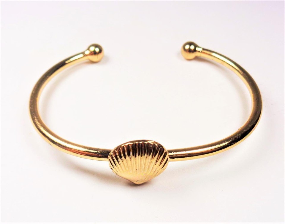 BEACH FASHION RHODIUM NAUTICAL BEACH SEASHELL SEA LIFE GOLD TONE CUFF ...