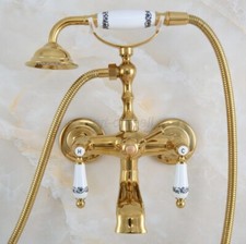Gold Color Brass Bathroom Bathtub Clawfoot Faucet Handheld Shower Mixer Tap