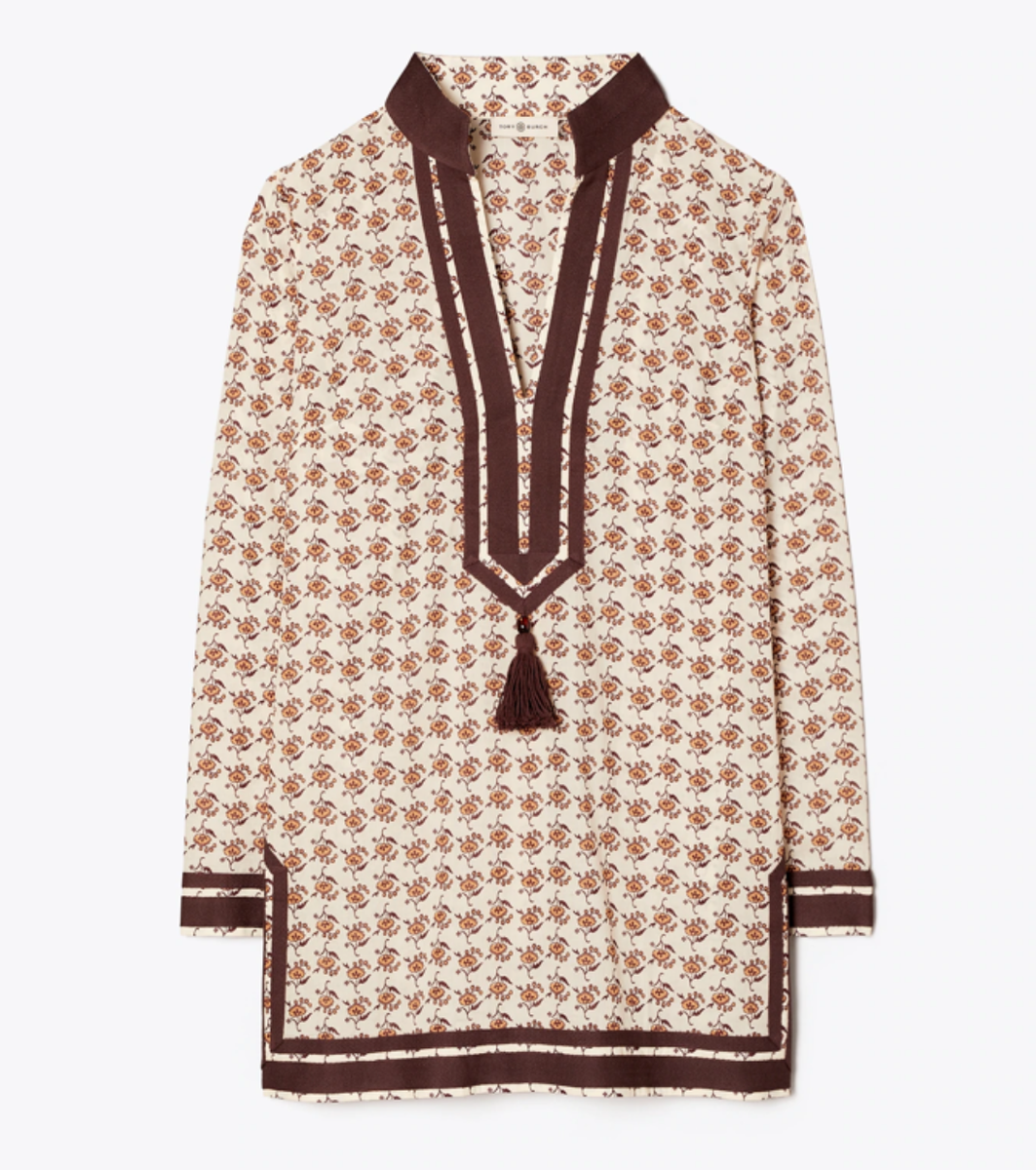 Tory Burch Tory Tunic L NWT Caftan Swim Cover Up Curly Ditsy Logo