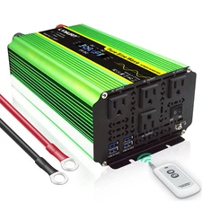 2000W 4000W Pure Sine Wave Power Inverter 24V to 120V With 4AC 4USB Remote Green