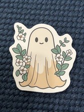 Cute Floral Ghost Sticker - Spooky Season Halloween Decal Laptop