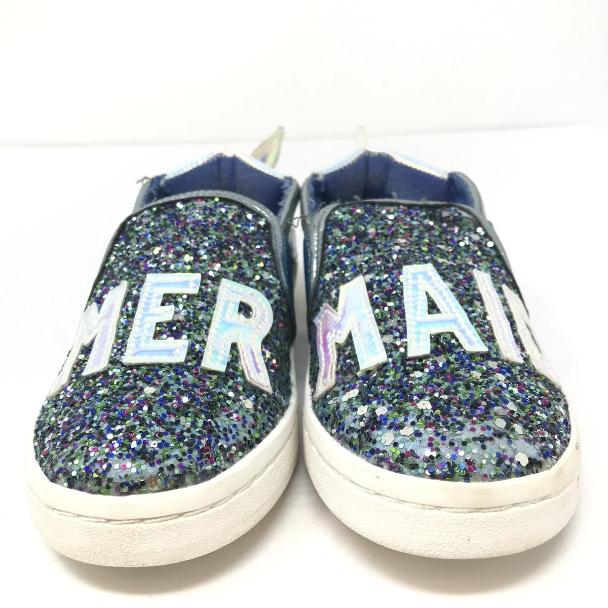 Sam Edelman Girls size 10 Slip on Sneaker Shoes Mermaid Blue Sparkle Glitter