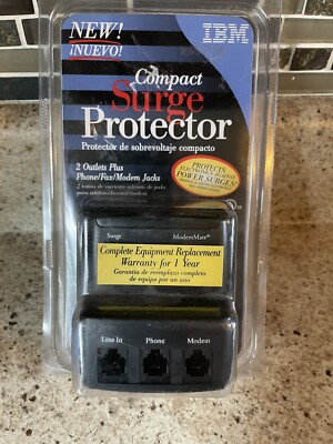 IBM 2 Outlet Compact Travel Surge Protector Plus Phone Fax Modem Jacks