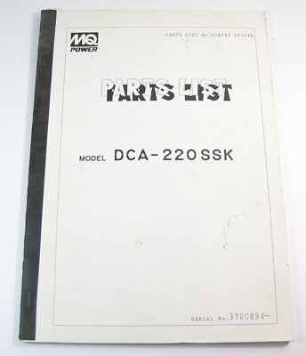Multiquip MQ DCA220SSK Generator Parts Manual MQ Power