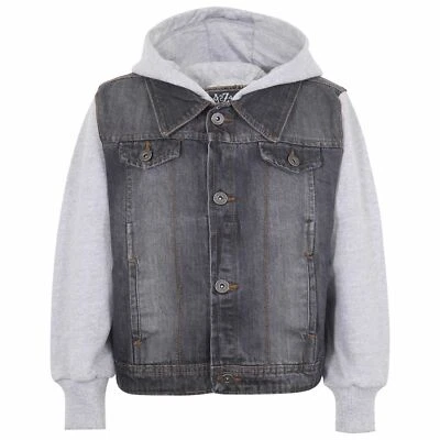 Denim Jacket Black Fleece Hooded Style Coat Long Sleeves Casual Fashion For Boys