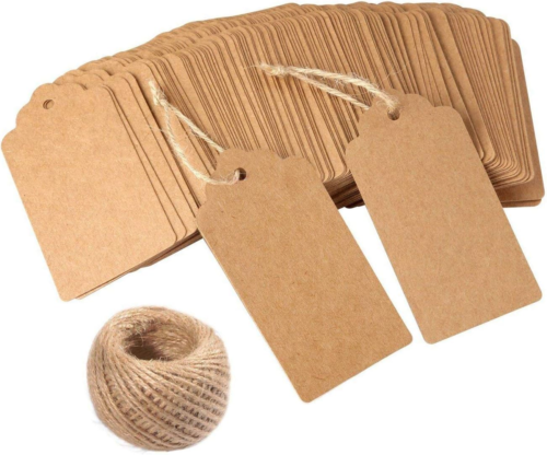 Gift Tags,120 PCS Kraft Paper Tags for Wedding Brown Rectangle Craft Hang Tags