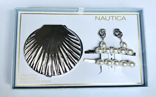 Nautica Pearl Hair Accessory Pins Earring Compact Mirror Set NEW