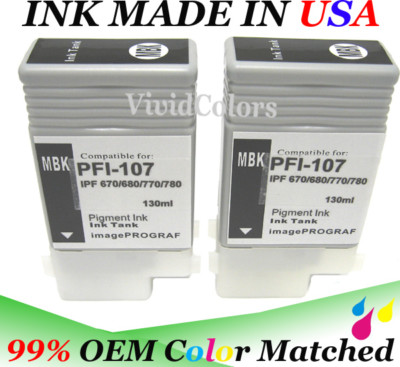 2 Matte Black PFI-107 ink cartridge for Canon IPF685 IPF770 IPF780 IPF785 PFI670