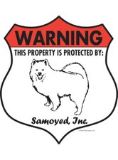 Warning Samoyed Property Protected - Beware Dog Aluminum Dog Sign - 7" x 8"