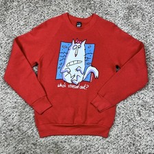 Vintage 80s Big Cat 1988 Graphic Raglan Red Crewneck Sweatshirt Medium Made USA