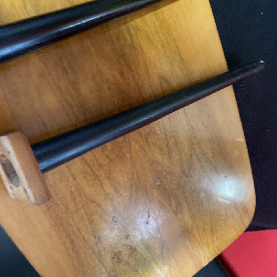 Old Heavy retro wood mid century 50s coffee table black dansette legs