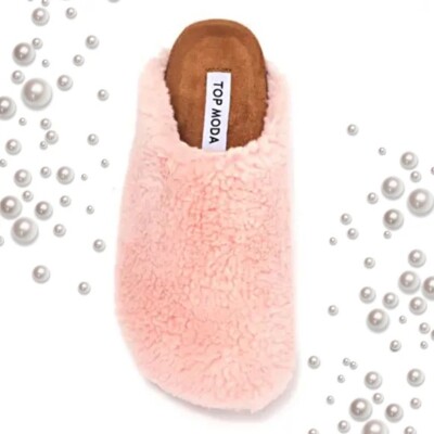 TOP MODA | Debra Faux Shearling (Sherpa) Slipper Blush size 8 but run small New