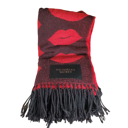VICTORIA'S SECRET Red & Black Kisses Acrylic Blanket Throw 50 x 60