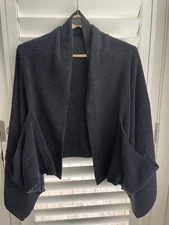 Barefoot Dreams Bamboo Chic Lite black open front sweater wrap cape cardigan O/S