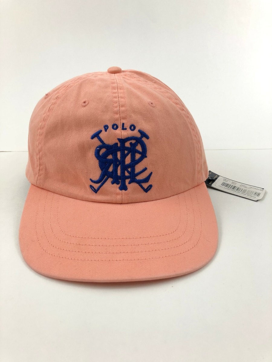 Polo Ralph Lauren Scribble Hat Strapback Cap Peach Blue Cricket