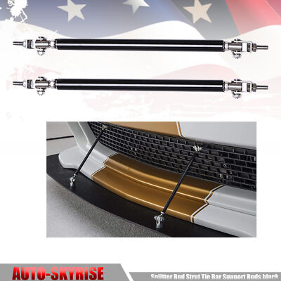 2X Adjustable 6''-11'' Black Front Bumper Lip Splitter Rod Strut Tie Bar Support