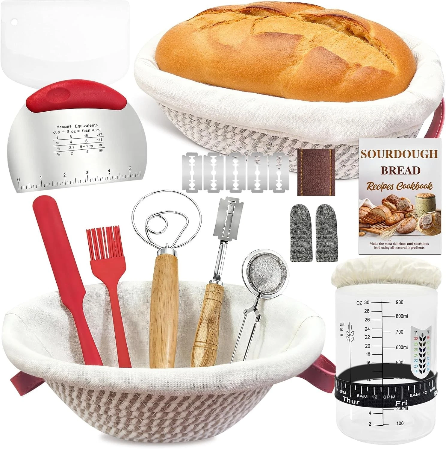 Sourdough Starter Kit 23pc Proofing Baskets Jar Baking Set Bread Kit