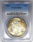 1923 $1 PCGS MS63 SILVER PEACE DOLLAR ~ RAINBOW RIMS & HIGH-END!