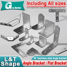 304 Stainless Steel Brackets Set L/T/Flat/Angle Furniture Repairs Kit - All Size
