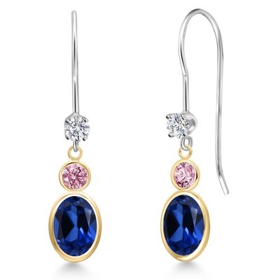 14K Two Tone Gold Created Sapphire and Pink Lab Grown Diamond and Lab Grown
