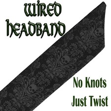 Skull Filigree Wired Headband Hair Band Rockabilly Retro Vintage Gothic Goth