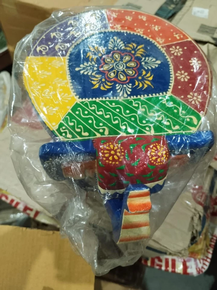 Indian Handmade Wooden Elephant Shape Multi Color Room Side Table Statue Stool - Image 2 of 4