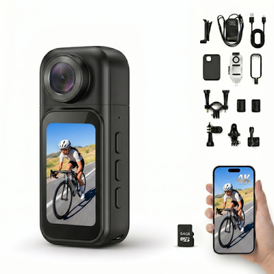 Actioncam 4K Bodycam 64GB, 1.47 Zoll Touch Display, Linse 180° drehbar