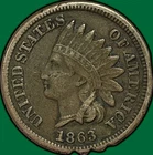 1863 Indian Head Cent Very Fine VF Coin, Rim Damage #43688