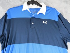 Under Armour Shirt Mens XL Blue Navy Striped The Playoff Polo Golf Loose Fit
