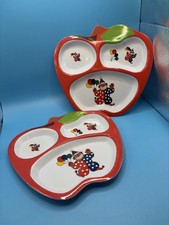 Vintage Apple Shaped Divided Kids Plates Clown Balloon Melamine Set of 2