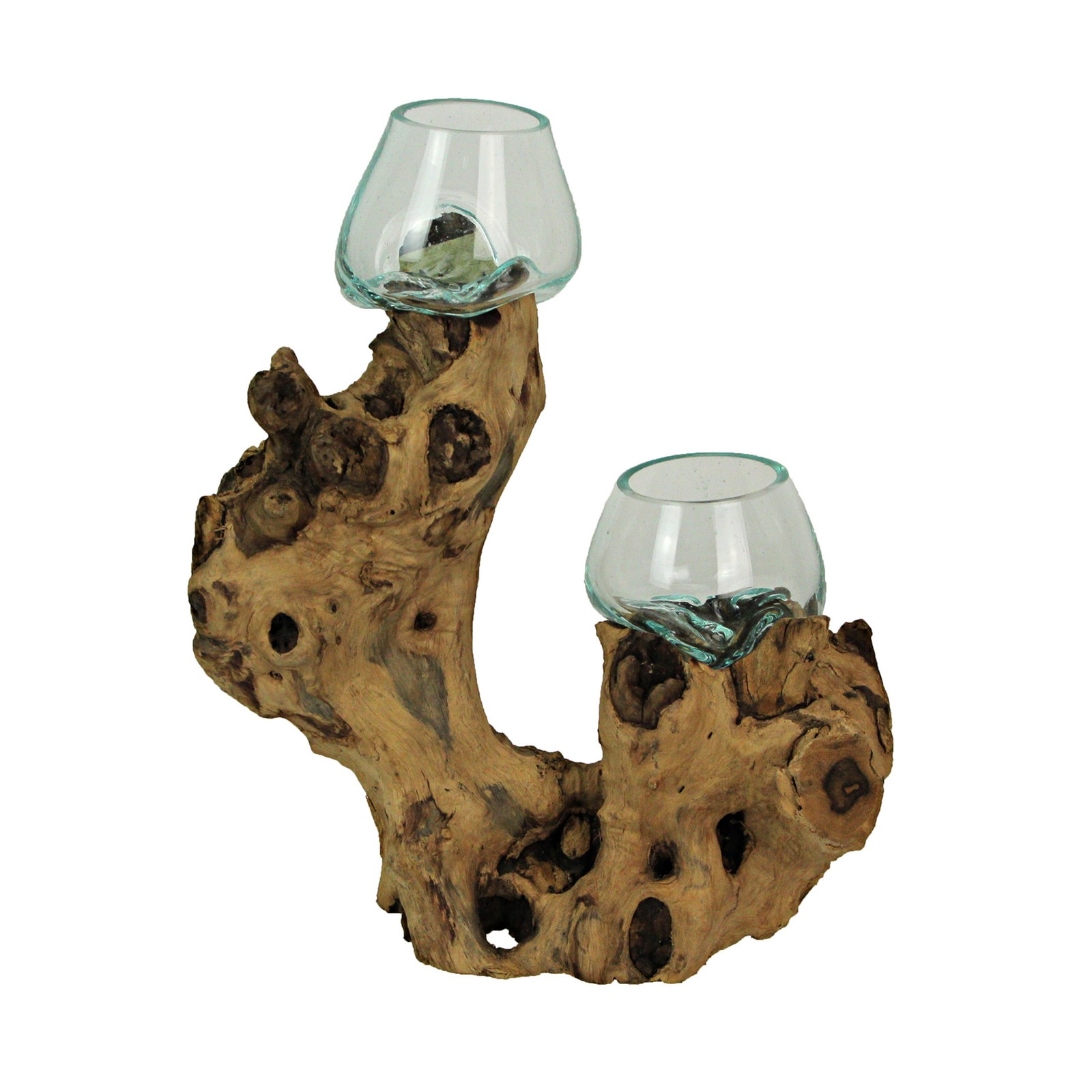 Molten Glass Root Wood Double Decorative Bowl Vase  