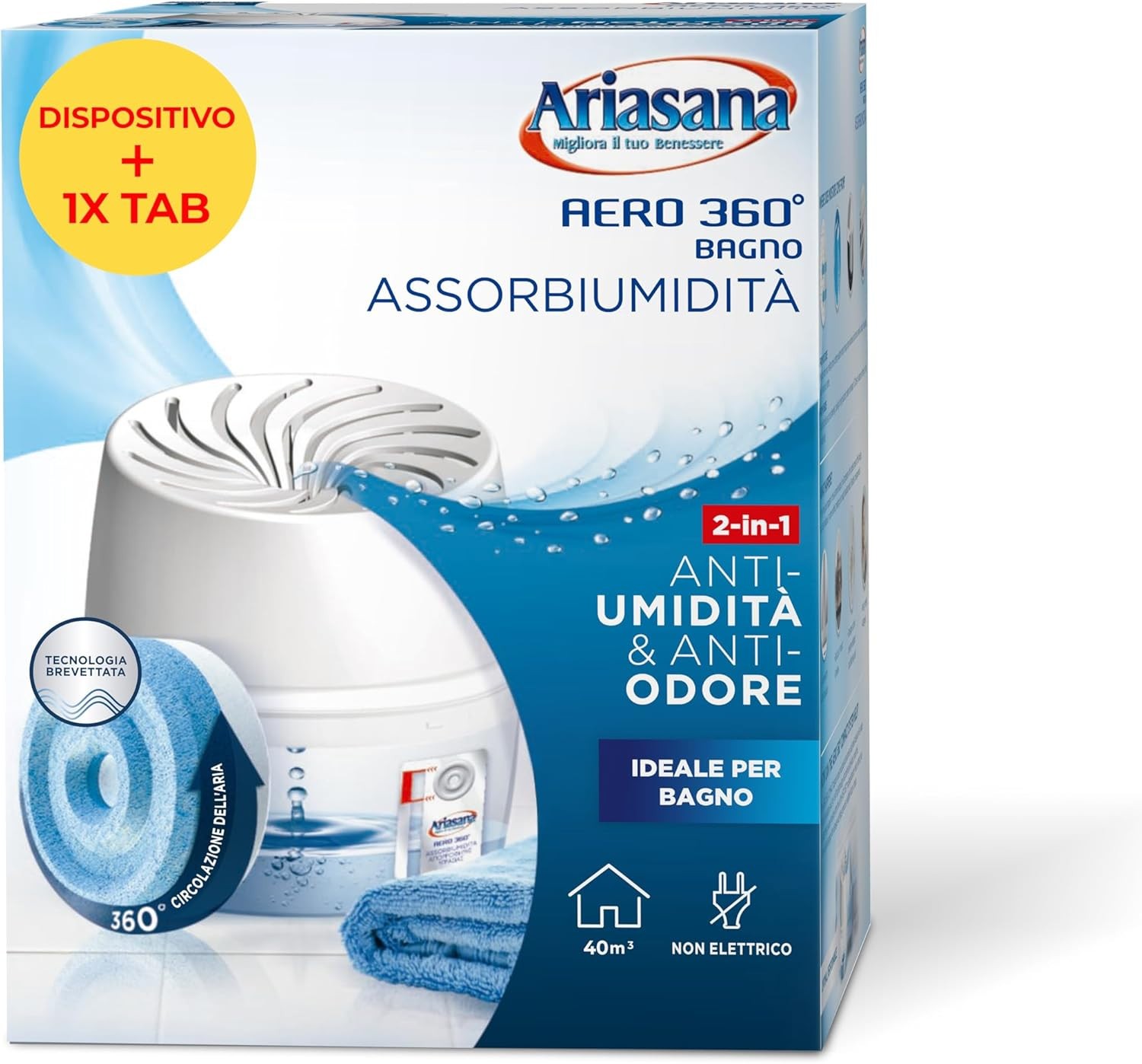 Ariasana Aero 360° Bagno Kit Assorbiumidità deumidificatore casa non elettrico