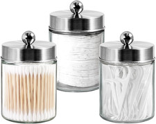 3PC Apothecary Jar Canisters Bathroom Vanity Organizer Brushed Nickel 