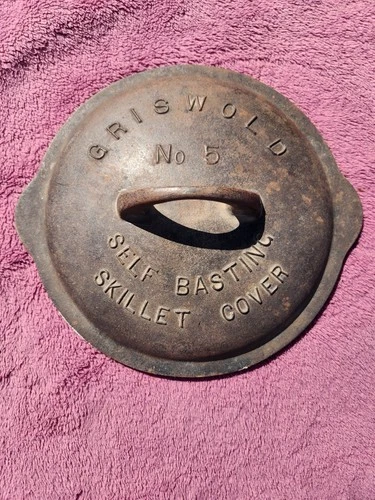 Antique #5 Griswold Self Basting Lid 465 No Chips or Cracks Sits Flat Large Logo