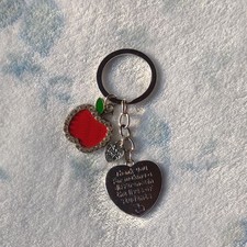 Teacher Appreciation Apple  Heart Rhinestone Charm Key Chain Silver Bag Charms